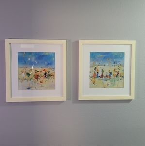 Jossy Lownes "Beach Play 1" and "Beach Play 2" prints in gallery frames 19"x19"
